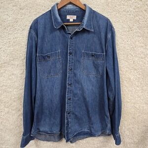 Wallace & Barnes Denim Work Shirt Mens XXL Blue Dual Pocket Rugged Americana